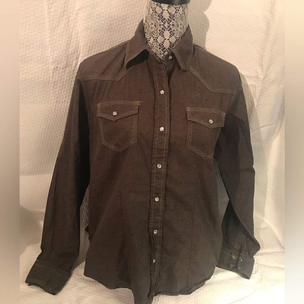 Cedar Rose Western Women's Snap Buttons Top blouse brown size XL